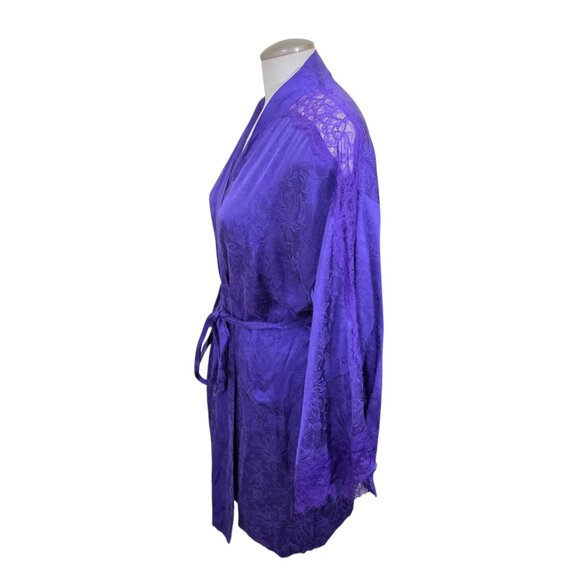 VICTORIAS SECRET Luxe Satin Jacquard Lace Inset Robe Size M L Royal Purple Belt - Picture 6 of 10